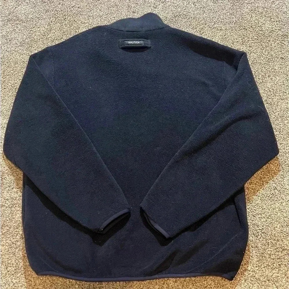 Nautica preppy navy blue half zip-up oversized casual classic pullover medium - Picture 3 of 3